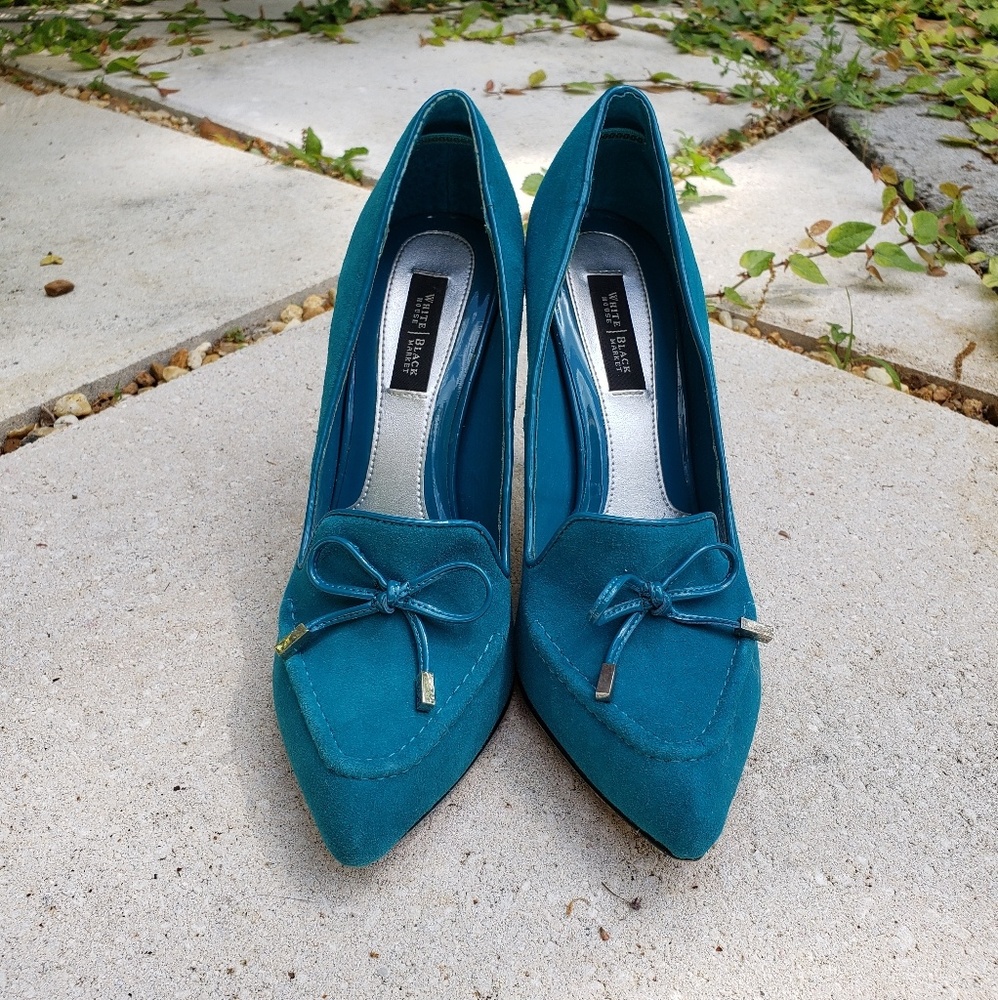 WHBM teal suede heels 7.5